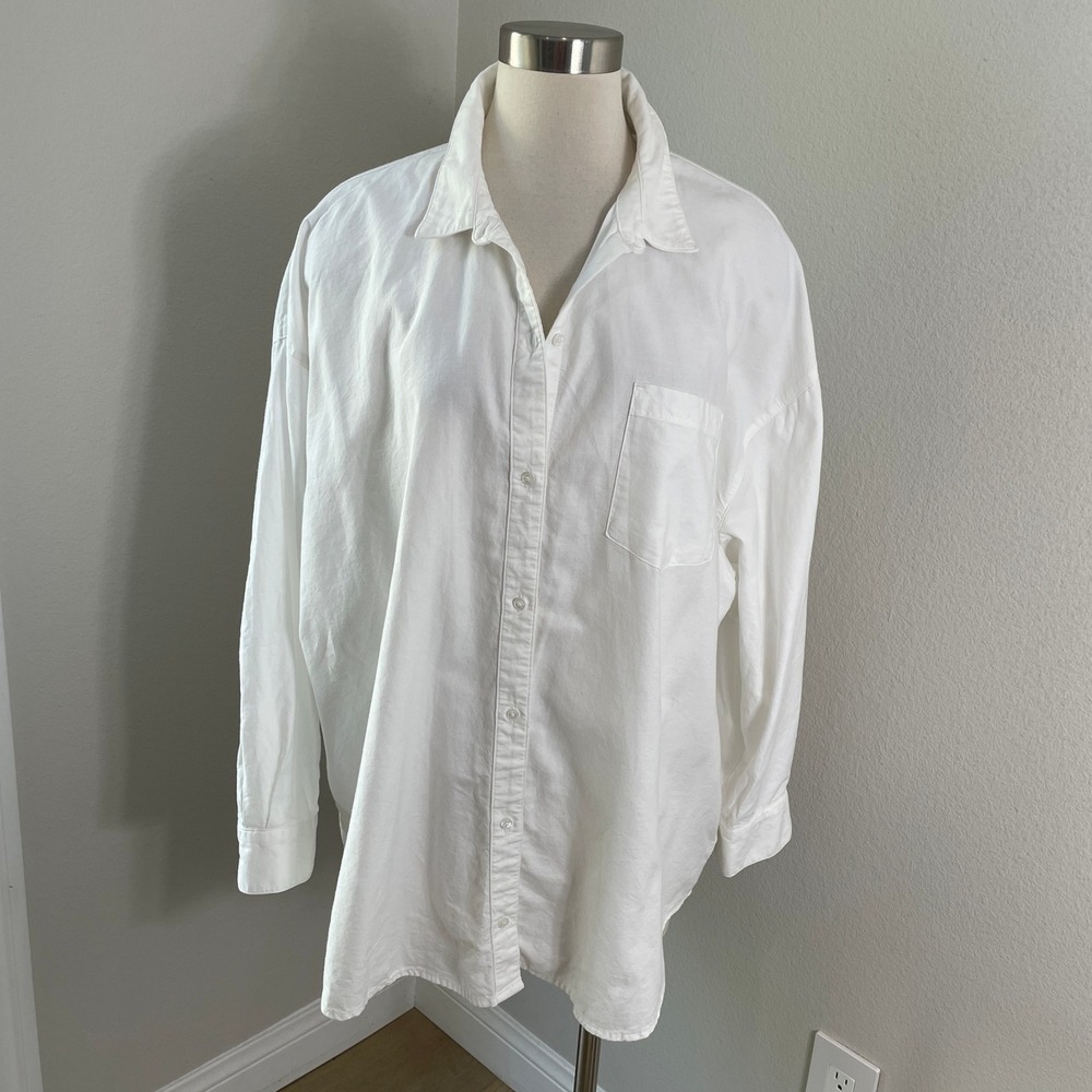 Old Navy Womens XL Boyfriend Shirt White Cotton Button Up Oversized Top